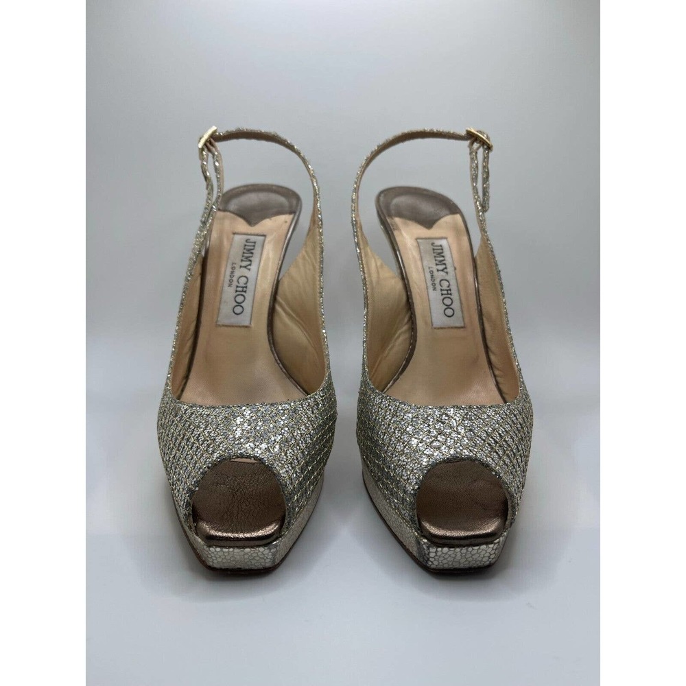 Jimmy Choo 36.5 / 6.5 Heels Peeptoe Nova Glitter Champagne Pumps Slingback + BOX - Picture 6 of 15